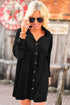 Long Sleeve Ruffle Velvet Button Up Dress