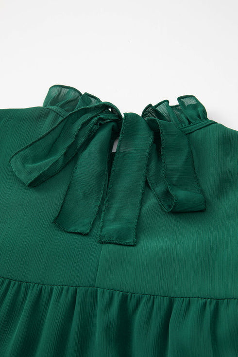 Long Sleeve Ruffled Mock Neck Tiered Mini Dress
