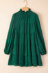 Long Sleeve Ruffled Mock Neck Tiered Mini Dress