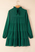 Long Sleeve Ruffled Mock Neck Tiered Mini Dress
