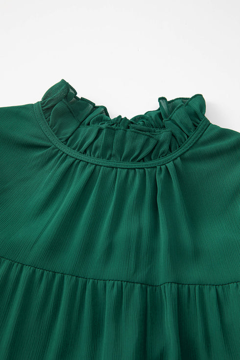 Long Sleeve Ruffled Mock Neck Tiered Mini Dress
