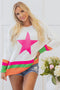 Long Sleeve Star Graphic Stripe Detail Pullover Sweater