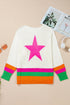 Long Sleeve Star Graphic Stripe Detail Pullover Sweater