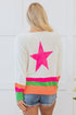 Long Sleeve Star Graphic Stripe Detail Pullover Sweater