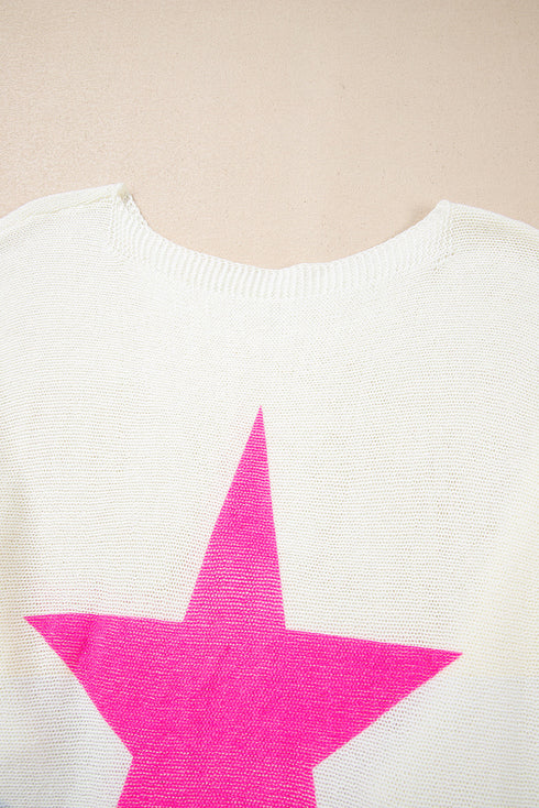 Long Sleeve Star Graphic Stripe Detail Pullover Sweater