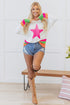 Long Sleeve Star Graphic Stripe Detail Pullover Sweater