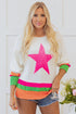 Long Sleeve Star Graphic Stripe Detail Pullover Sweater