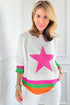 Long Sleeve Star Graphic Stripe Detail Pullover Sweater