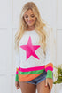 Long Sleeve Star Graphic Stripe Detail Pullover Sweater