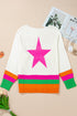 Long Sleeve Star Graphic Stripe Detail Pullover Sweater