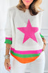 Long Sleeve Star Graphic Stripe Detail Pullover Sweater