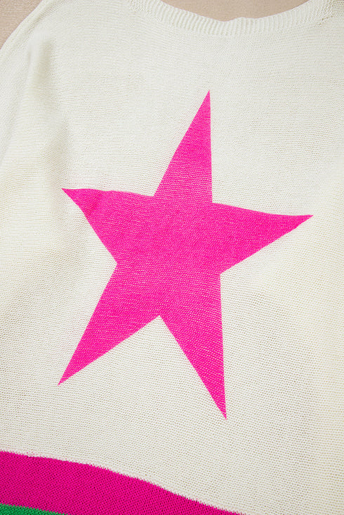 Long Sleeve Star Graphic Stripe Detail Pullover Sweater