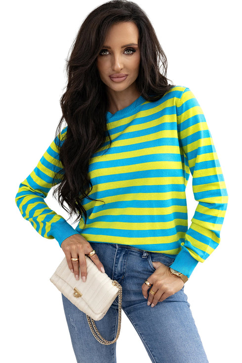 Long Sleeve Striped Crew Neck Knit Sweater