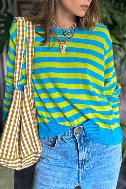 Long Sleeve Striped Crew Neck Knit Sweater