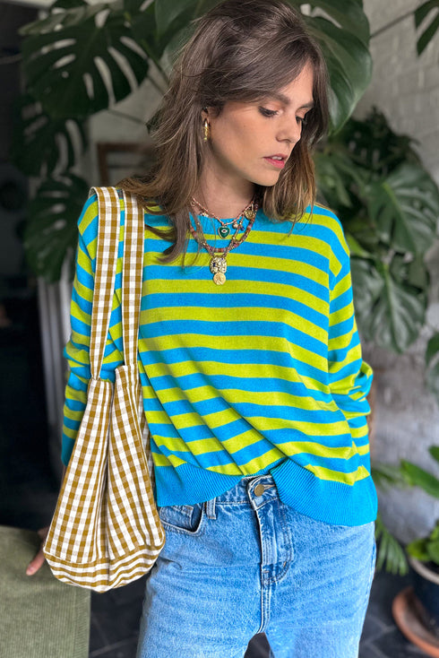 Long Sleeve Striped Crew Neck Knit Sweater