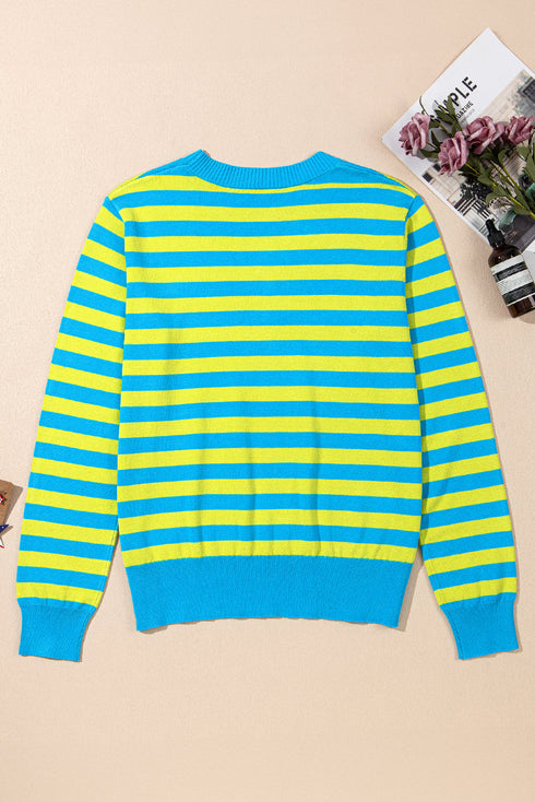 Long Sleeve Striped Crew Neck Knit Sweater