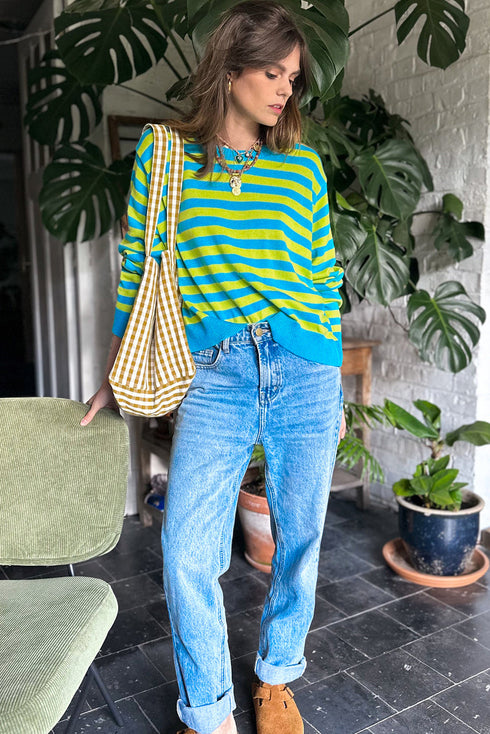 Long Sleeve Striped Crew Neck Knit Sweater