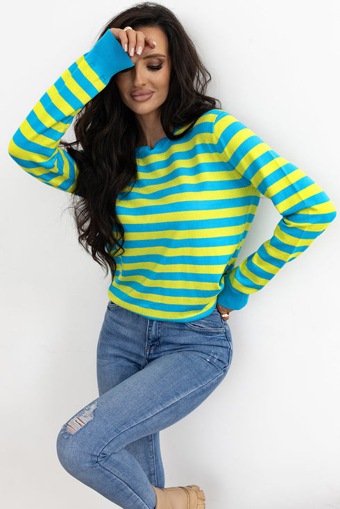 Long Sleeve Striped Crew Neck Knit Sweater