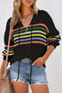 Long Sleeve Striped Half Zip Hooded Sweater