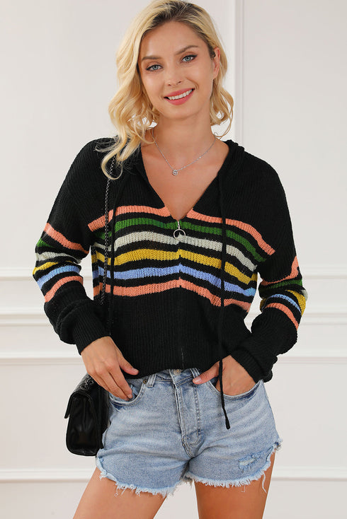Long Sleeve Striped Half Zip Hooded Sweater