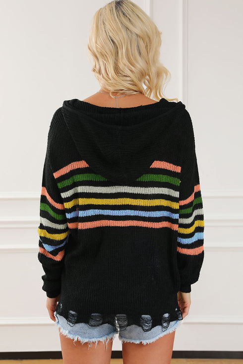 Long Sleeve Striped Half Zip Hooded Sweater