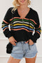 Long Sleeve Striped Half Zip Hooded Sweater