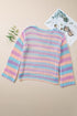 Long Sleeve Striped Open Knit Boho Crochet Top