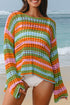 Long Sleeve Striped Open Knit Boho Crochet Top