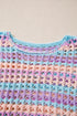 Long Sleeve Striped Open Knit Boho Crochet Top