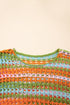 Long Sleeve Striped Open Knit Boho Crochet Top