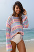 Long Sleeve Striped Open Knit Boho Crochet Top