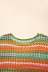 Long Sleeve Striped Open Knit Boho Crochet Top