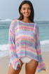 Long Sleeve Striped Open Knit Boho Crochet Top