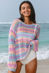 Long Sleeve Striped Open Knit Boho Crochet Top