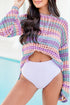 Long Sleeve Striped Open Knit Boho Crochet Top