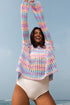 Long Sleeve Striped Open Knit Boho Crochet Top