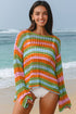 Long Sleeve Striped Open Knit Boho Crochet Top