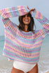 Long Sleeve Striped Open Knit Boho Crochet Top