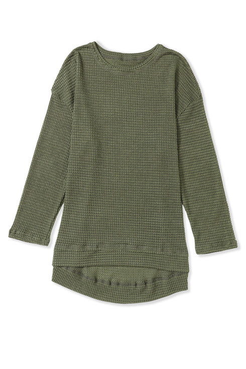 Long Sleeve Textured Waffle Knit Tunic Top
