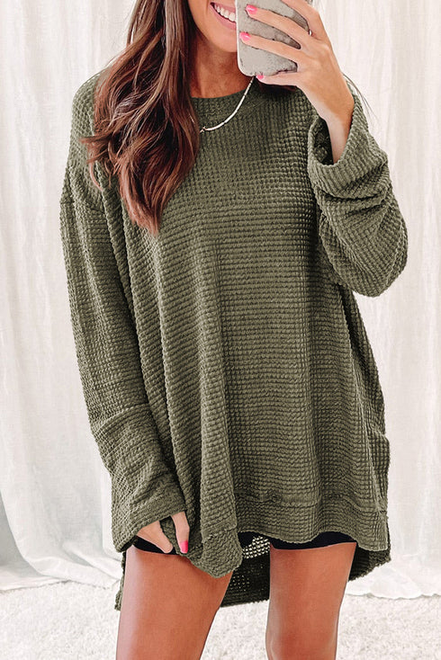 Long Sleeve Textured Waffle Knit Tunic Top