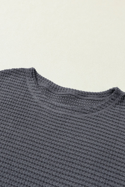 Long Sleeve Textured Waffle Knit Tunic Top