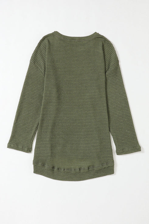 Long Sleeve Textured Waffle Knit Tunic Top