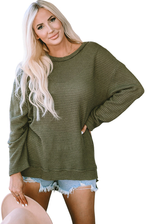 Long Sleeve Textured Waffle Knit Tunic Top