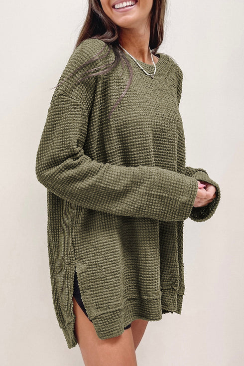 Long Sleeve Textured Waffle Knit Tunic Top