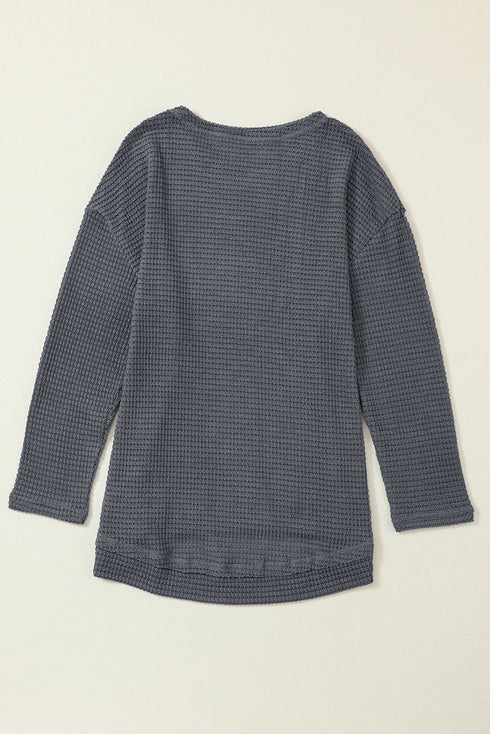 Long Sleeve Textured Waffle Knit Tunic Top