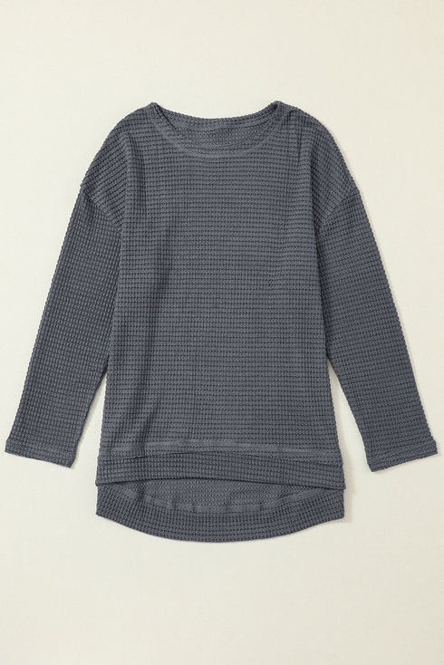 Long Sleeve Textured Waffle Knit Tunic Top