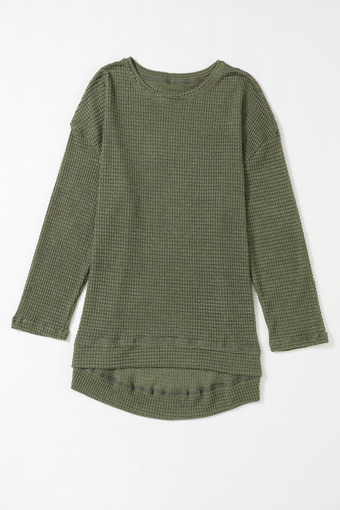 Long Sleeve Textured Waffle Knit Tunic Top