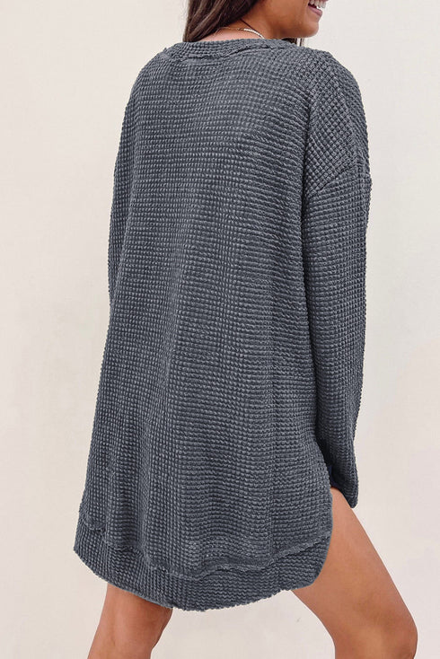 Long Sleeve Textured Waffle Knit Tunic Top