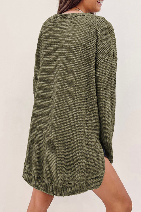 Long Sleeve Textured Waffle Knit Tunic Top