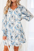 Long Sleeve Tie Neck Flowy Mini Floral Dress